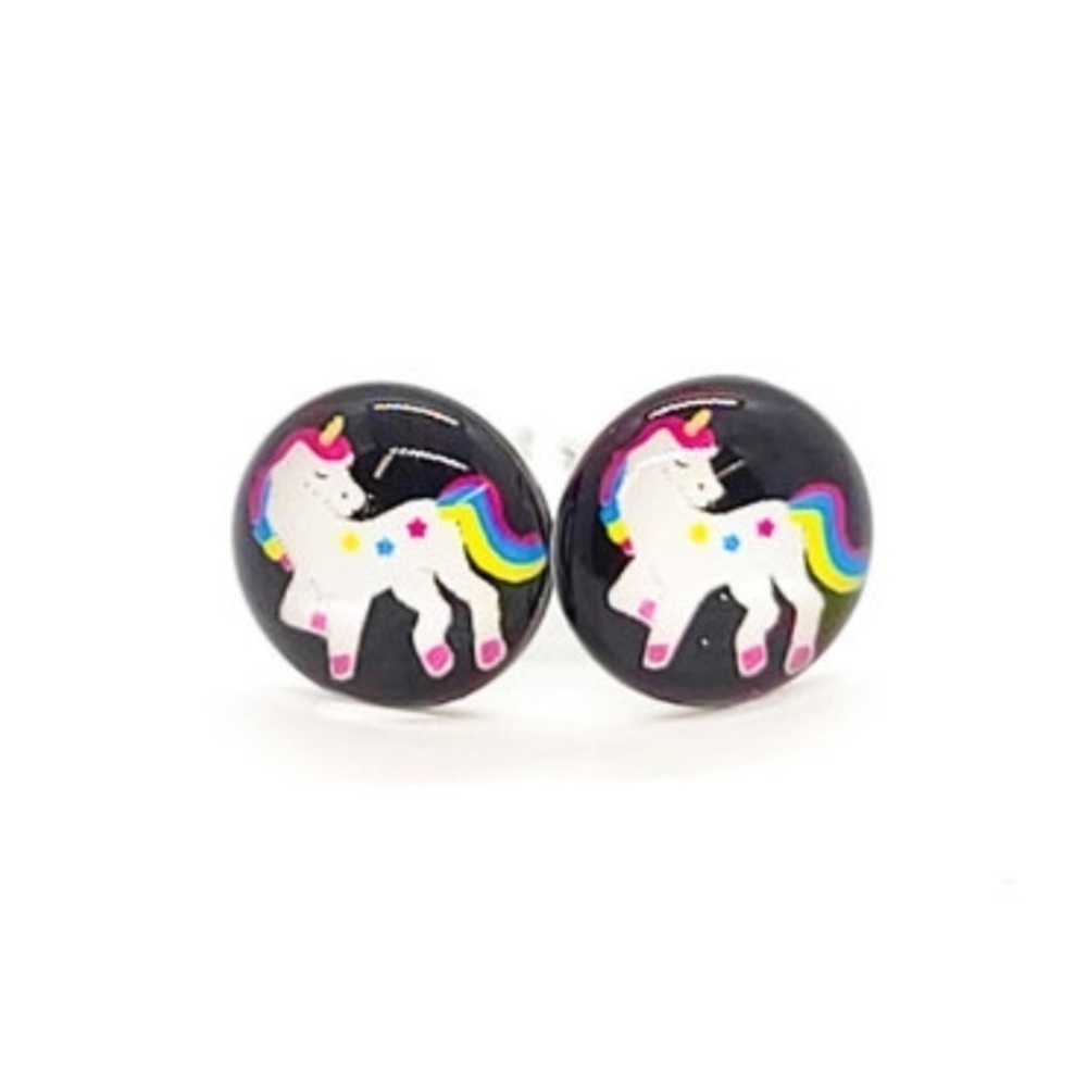 Unicorn flat stud earrings girls